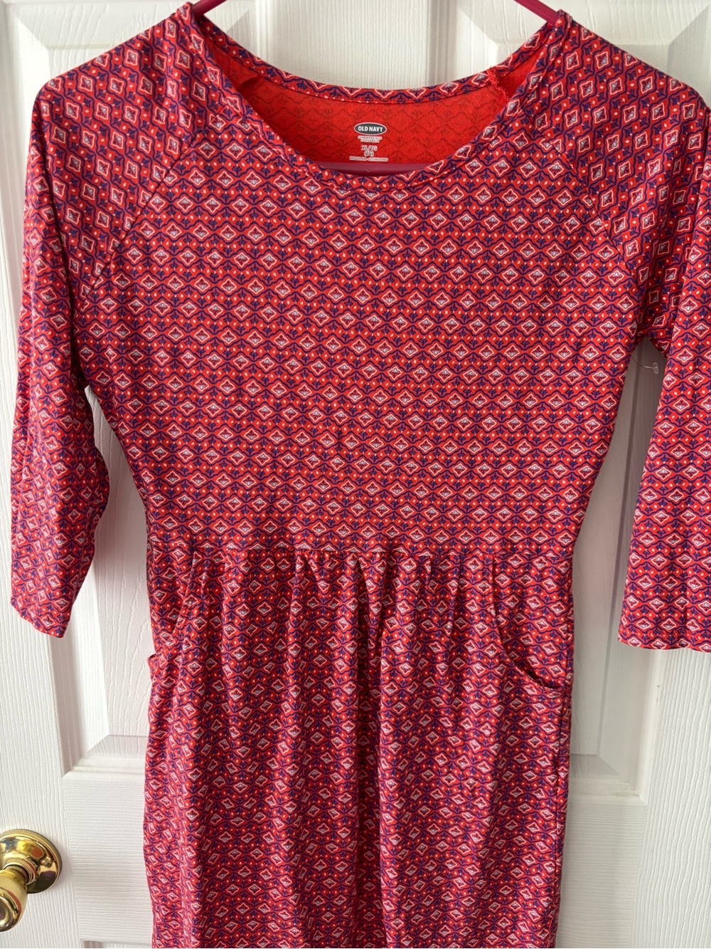 Vintage Old Navy Girls Red Pink Geometric Knit Dress